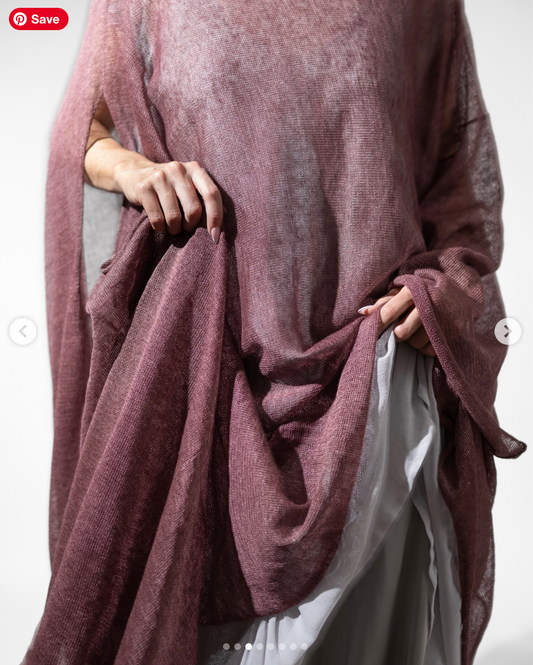 Moyuru - Asymmetric Draped Poncho Blouse - Mauve / Plum - Size M - Made in Japan (3928841874616724124)