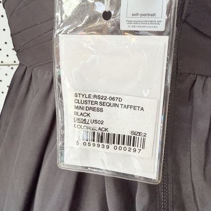 Self-Portrait - Cluster Sequin Taffeta Mini Dress - Black - Size 6 - BNWT (3928929293149247400)