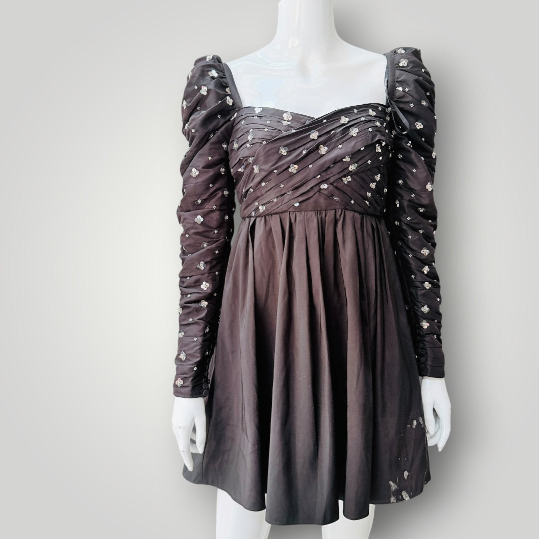 Self-Portrait - Cluster Sequin Taffeta Mini Dress - Black - Size 6 - BNWT (3928929400506645486)