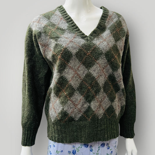 PRINGLE / v neck argyle wool jumper / s